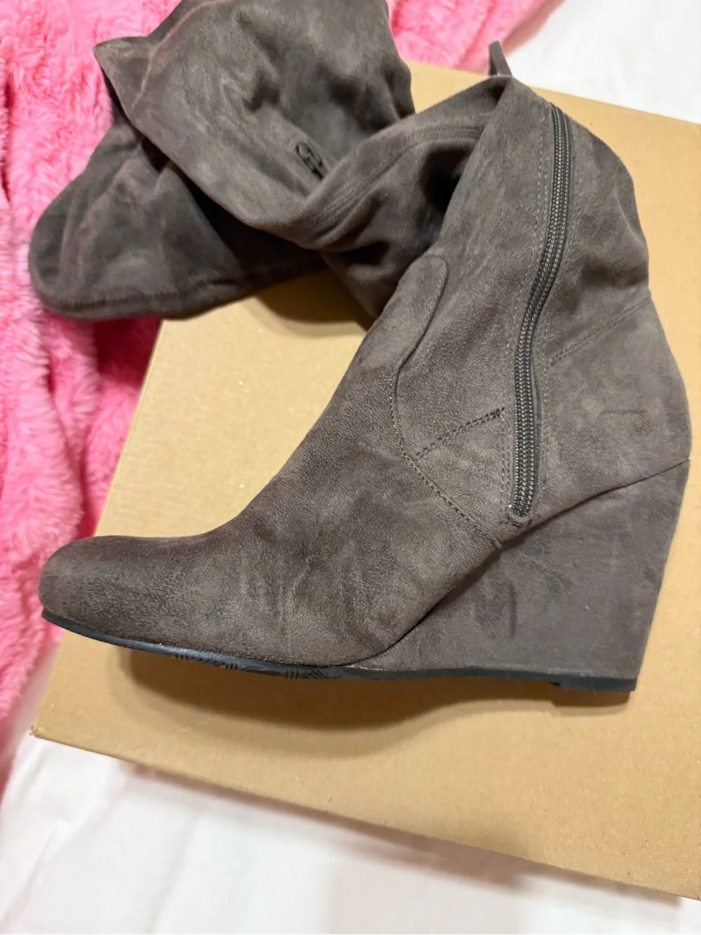 Women's Gray Suede over the knee Wedge Boots size medium 10